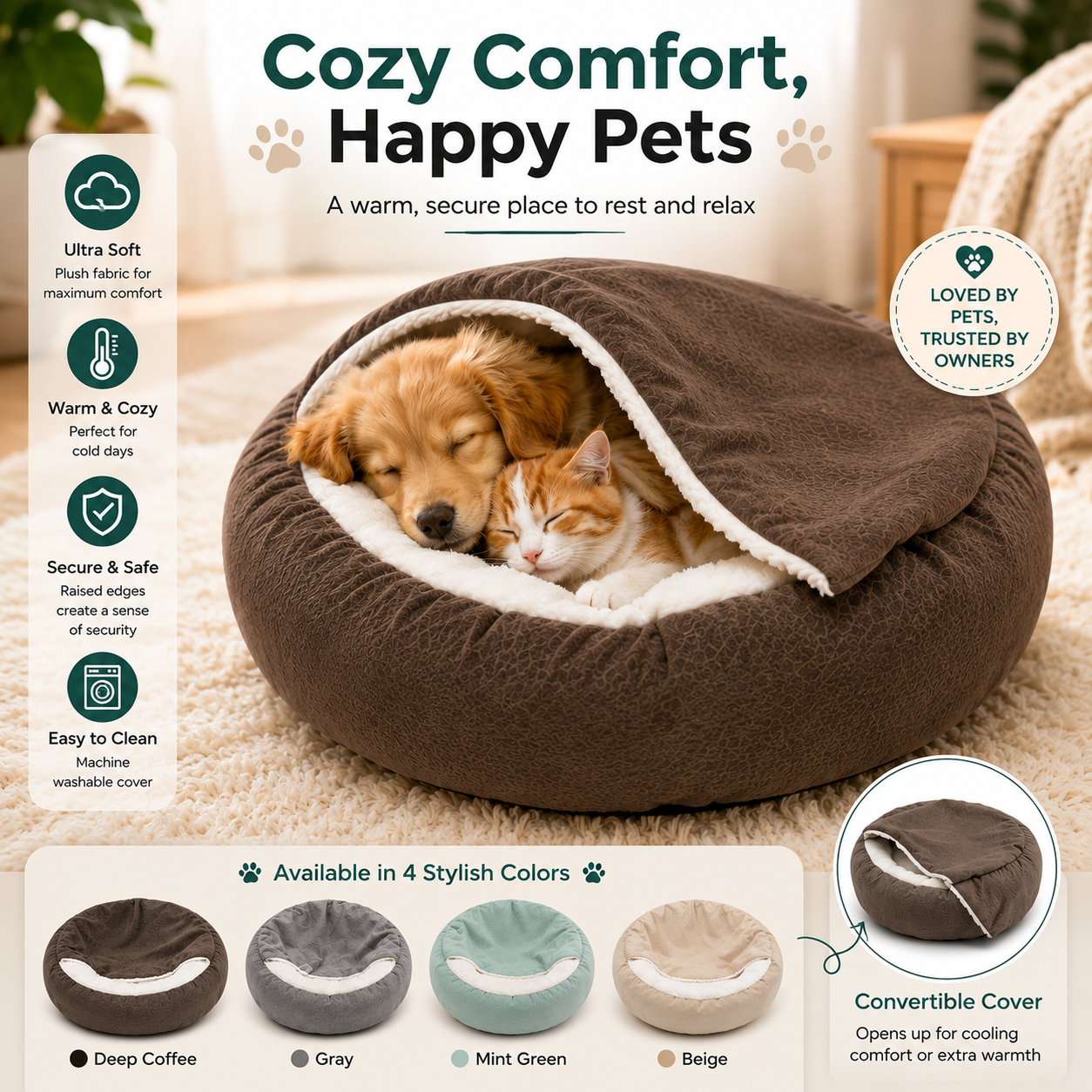 DozyPaws Soft Plush Two-in-One Pet Bed