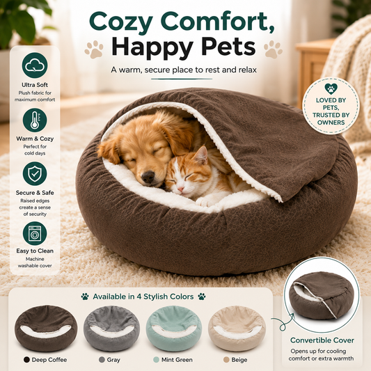 DozyPaws Soft Plush Two-in-One Pet Bed